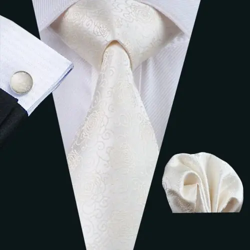 Image de Cravate de Mariage Soie Blanc & Hanky - Ensemble Élégant pour Homme