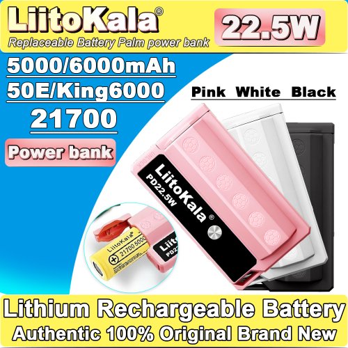 Image of Liitokala 22 5W Portable Power Bank with Detachable 21700 Battery – Ultra-Light, Fast-Charging Mobile Phone Charger for Travel and Outdoor Use