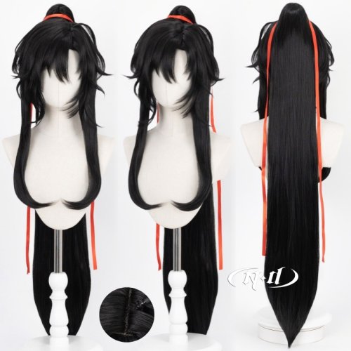 Imagen de Peluca de Cosplay Wei Wuxian - Postizo de Pelo Natural para Gran Maestro del Cultivo Demoníaco, Ideal para Disfraces de Halloween y Fiestas Temáticas