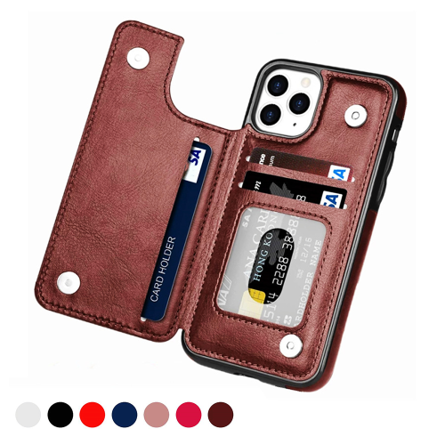 Zdjęcie Luksusowe etui ze skóry PU z podstawką i kieszeniami na karty do iPhone 15, 14, 13, 12, 11 Pro Max, SE, X, XR, XS Max, 8, 7, 6, 6s Plus – elegancka ochrona z funkcją stojaka