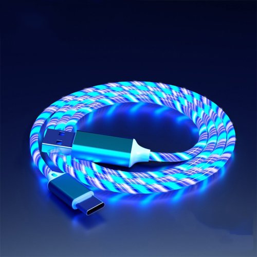 Afbeelding van Gloeiende LED 3 IN 1 kabel voor Samsung Xiaomi iPhone Vloeiende Streamer Licht Snelle oplader USB C-snoer Lichtgevende Type C-kabel