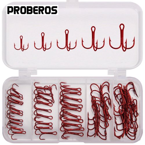 Immagine di Kit da Pesca con 50 Ganci Tripli in Acciaio al Carbonio, Forti e Affilati, per Esche Naturali e Artificiali, Ideali per Acqua Dolce e Salata