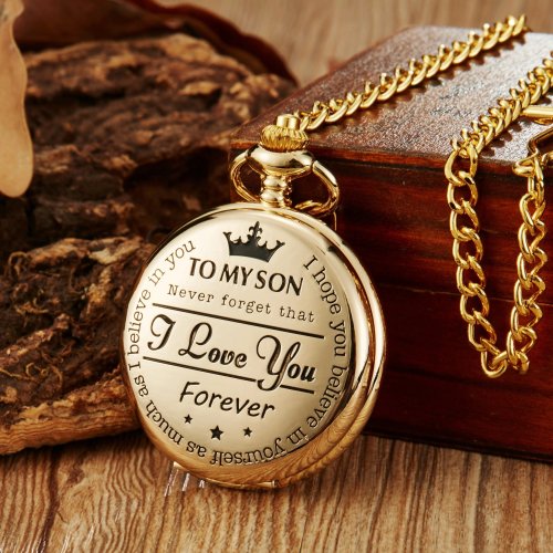 Image of Elegant Gold-Plated Quartz Pocket Watch with Waist Chain – Perfect Commemorative Birthday or Christmas Gift for Sons