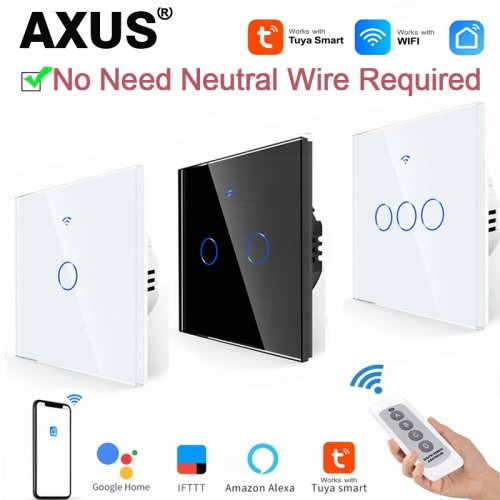 Imagen de Interruptor Inteligente Táctil RF433 sin Cable Neutro para Hogar Conectado, Control por Aplicación TuyaSmart, Compatible con Alexa y Google Home