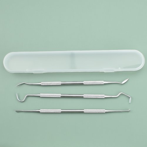 Imagen de Kit Completo de Herramientas Dentales de Acero Inoxidable: Espejo Dental Doble, Sonda, Squilla y Limpiador de Dientes para Cuidado Bucal Natural y Profesional
