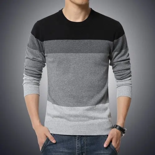 Image de Pull Homme Col Rond Rayé - Coupe Ajustée Automne 2025