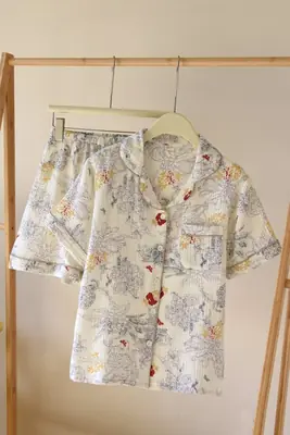 Image de Pyjama Femme 2 Pièces Coton Gaze - Imprimé Art Encre