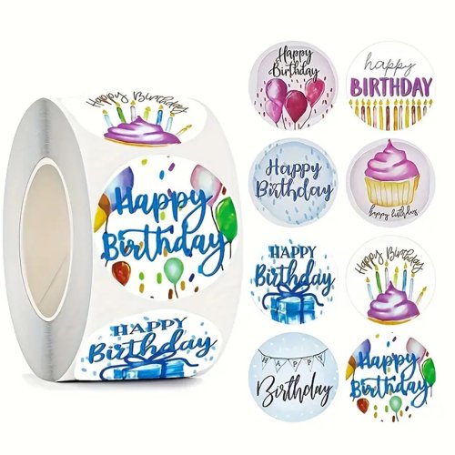 Image of Happy Birthday Roll Stickers – 100 to 500 Pieces of Festive Decals for Balloons, Cake, Cards & Party Decorations