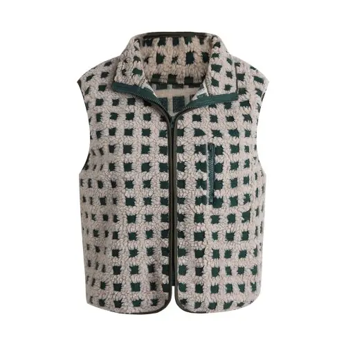 Image de Cardigan à Carreaux Flous Col Montant - Style Y2K