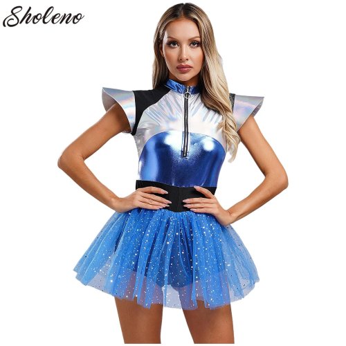 Immagine di Costume Astronauta Argento con Tutu Alien - Divertente Abito Spaziale per Donne