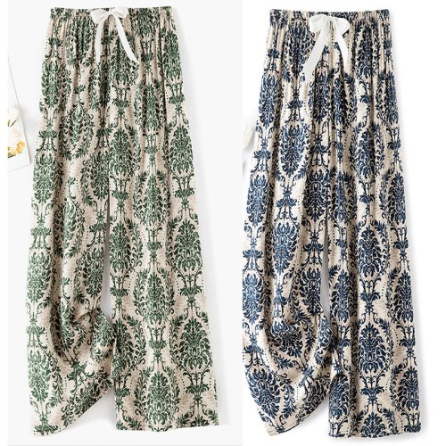 Imagen de Pantalones informales de algodón para mujer, pijamas holgados de verano, pantalones de casa, pantalones finos de pierna ancha, pantalones coreanos de gran tamaño para dormir a la moda