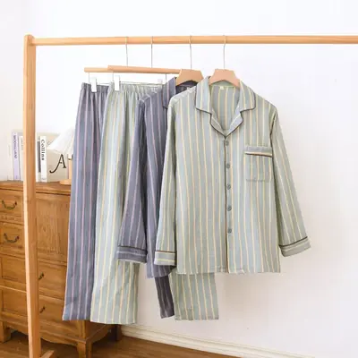 Image de Pijama Homme Coton Crêpe Rayures - Confort Maxi