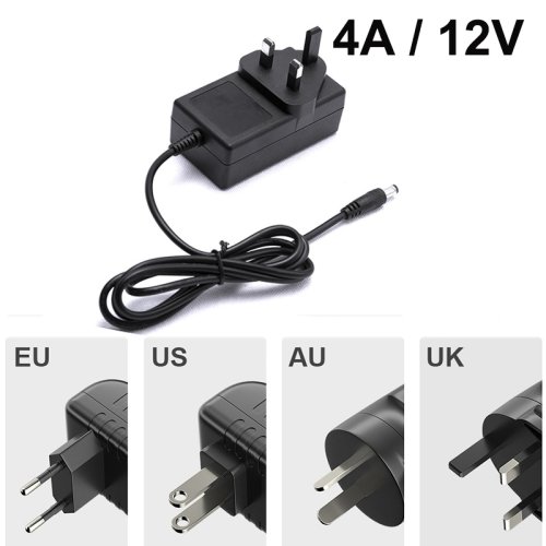 Zdjęcie Zasilacz 12V 4A z Wtyczką US/EU/AU/UK – Konwerter AC/DC 100-240V do 12V 48W, Ładowarka do CCTV i Taśm LED