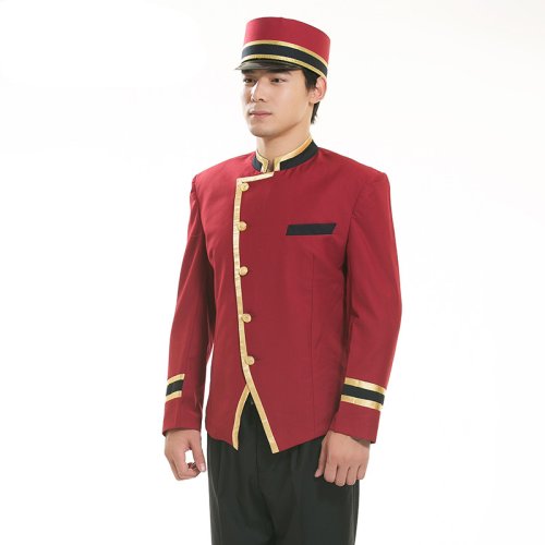 Image of Premium Red Hotel Uniform for Men – Professional Receptionist and Waiter Workwear Set