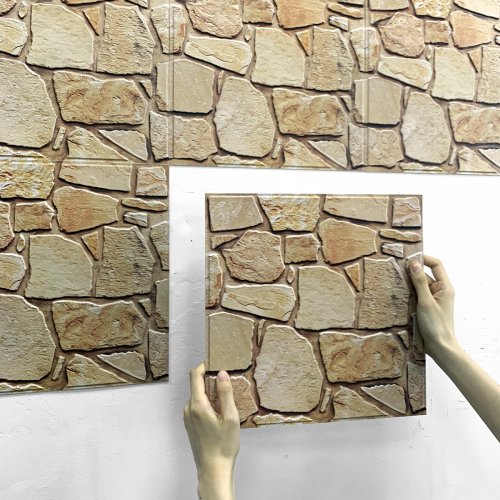 Image of 1/10pcs 3D Faux Stone Wall Panels Peel and Stick Wall Tiles Decorative 3D Wall Sticker Self-adhesive Wall Tile Sticker