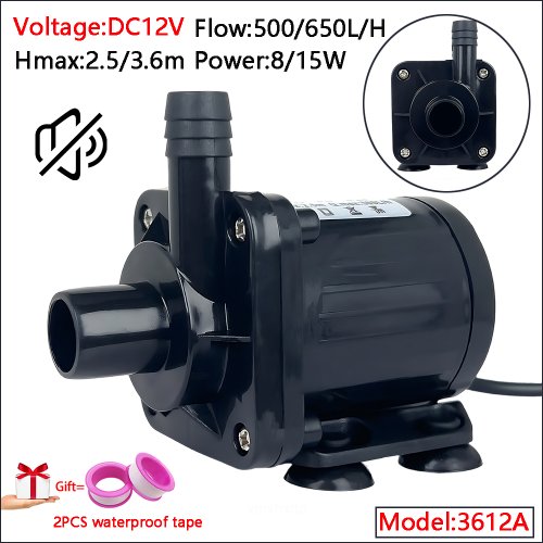 Imagen de Bomba Sumergible Silenciosa con Refrigeración por Agua, Motor Sin Escobillas DC 12V, Ideal para Riego Hidropónico y Jardinería en Casa