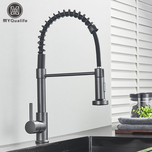Imagen de Grifo de Cocina Moderno en Gris Plateado con Manija Única