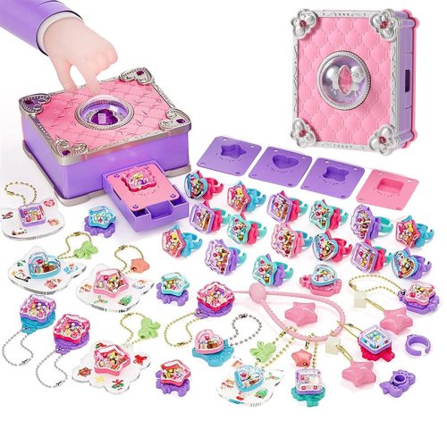 Afbeelding van Magisch Creatief DIY Speelgoed Set voor Meisjes - 75-delig Sticker Machine met Handgemaakte Sieraden, Ringen en Magisch Boek voor Kinderen - Ideaal Kerstcadeau