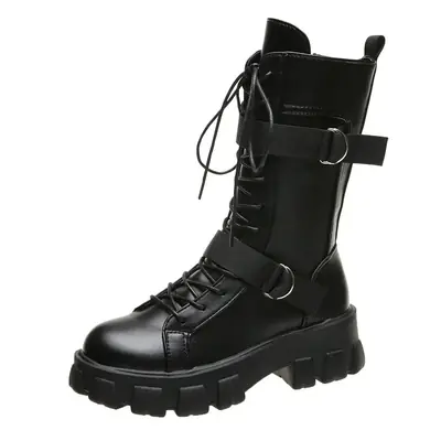 Image de Bottes Punk Gothiques Hautes pour Femmes - Style Moto & Cosplay