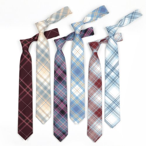 Image of Y2K Cotton Plaid Necktie for Women and Men – Simple Striped Cravat with Classic Design for School Uniforms, Casual Wear, and Fashion Statements
