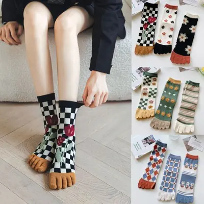 Image de Chaussettes à 5 doigts fleurs de tulipe - Coton doux & confort