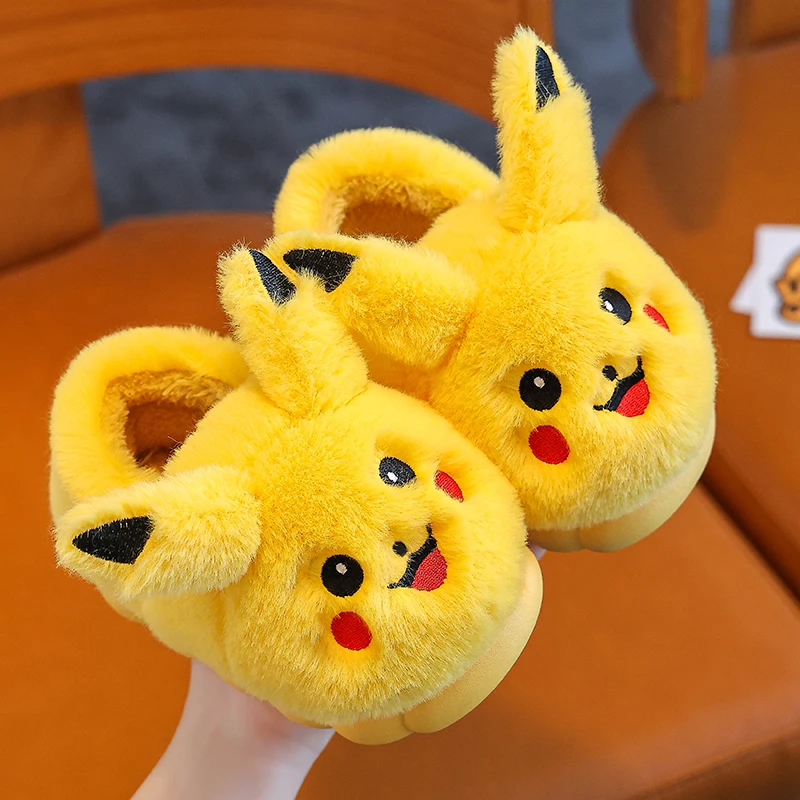 Image of Adorable Pokémon Pikachu Plush Slippers for Kids – Soft, Warm, Non-Slip Indoor Shoes for Autumn and Winter