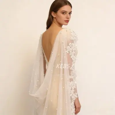Image de Voile de Mariée Dentelle Perlée Blanc Ivoire 2,5m