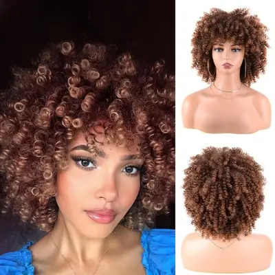 Image de Perruque Afro Courte Synthétique avec Frange - 12 Pouces