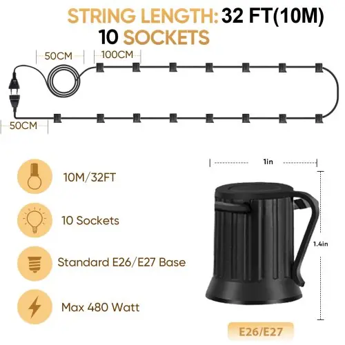 Image de Lumières Extérieures Élégantes - Chaîne Lumineuse E27