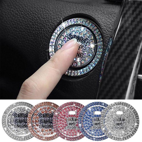 Afbeelding van Auto Startknop Decoratieve Diamant Stickers met Strass Ring en Cirkel Versieringen - Beschermhoes voor Auto Interieur Accessoires (2 stuks Set)