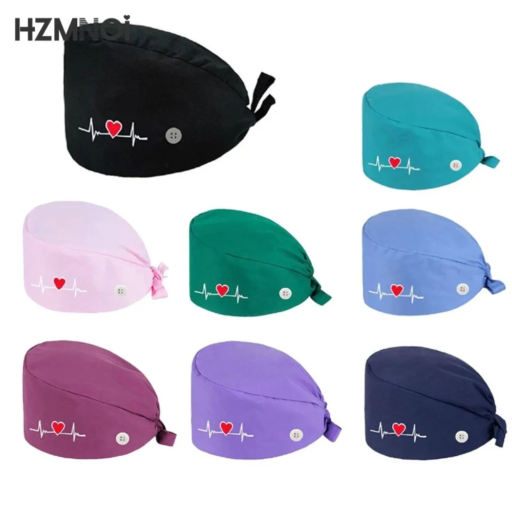 Immagine di Cappello da lavoro in cotone per sala operatoria e laboratorio – Berretto antipolvere stampato e ricamato, stile moderno per infermieri e professionisti della bellezza