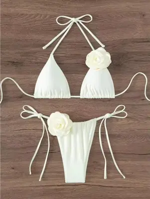 Image de Bikini 3D Fleurs Sexy à Bretelles - Maillot de Bain Femme