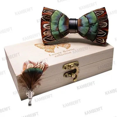 Image de Nœud Papillon en Plumes Naturelles pour Hommes