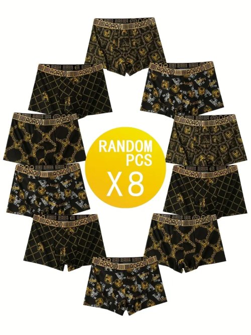 Afbeelding van 8-delige set herenboxershorts met antibacteriële en ademende stof, modieuze prints en comfortabele platte voering – perfecte onderbroek voor dagelijks gebruik