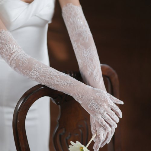 Afbeelding van Elegante Dames Handschoenen met Kant en Bloemenborduurwerk - Lange Esthetische Handschoenen van Hoge Kwaliteit, Ademend en Zacht voor Etiquette en Optredens