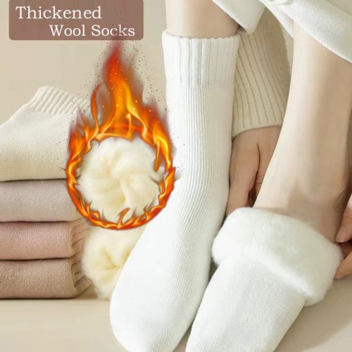 Image of Cozy Women's Winter Wool Socks – Plush, Thick, Soft Mid-Calf Floor & Sleep Socks for Snow Boots in White