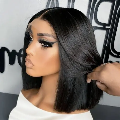 Image de Perruque Bob Courte en Cheveux Humains Naturels Ultra Lisses