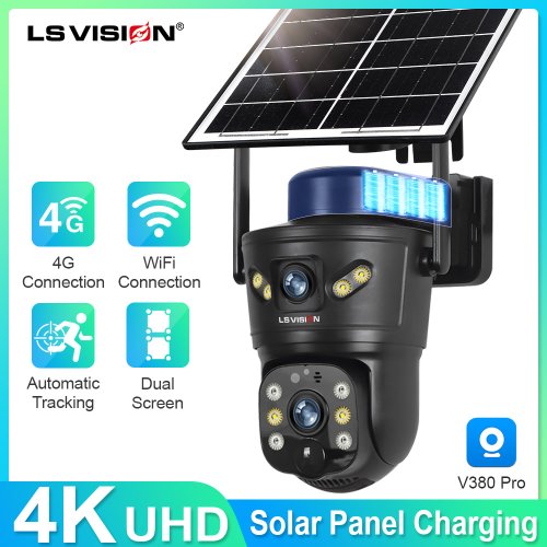 Image of LS VISION 4G /WIFI Outdoor Solar Camera 8MP Dual Lens PIR Sim Card built in Night Vision Waterproof Security Camara Battery CCTV