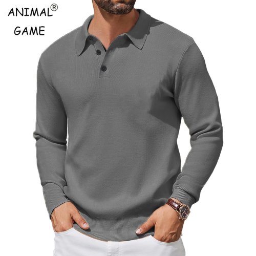 Bild von Herren Strick-Polopullover mit Knopfleiste – Warme Winter-Wolljacke mit Langarm und Thermo-Effekt für Streetwear-Look