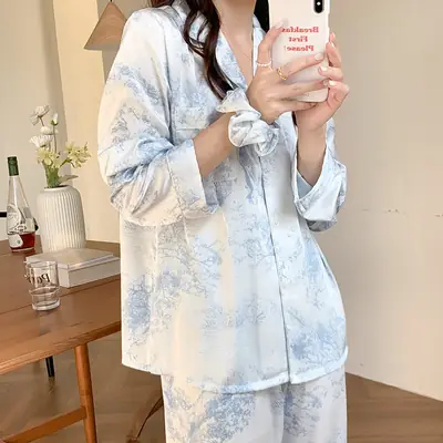 Image de Pyjama Sexy Léopard 2 Pièces en Satin Soyeux