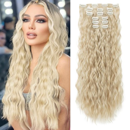 Bild von Natürliche Clip-in-Haarverlängerungen mit 16 Clips – 55-9 cm lang, Wasserwelle, voller Kopf, synthetisches Haar für Frauen