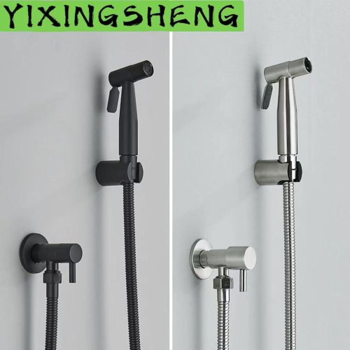 Image of Elegant Black Wall-Mounted Stainless Steel Bidet Sprayer with Cold Water System for Modern Bathroom Hygiene