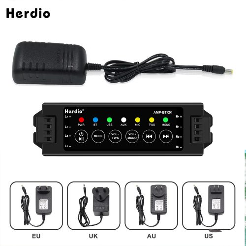 Imagen de Herdio amplificadores de potencia para el hogar de 4 vías Audio Bluetooth y Mini amplificador auxiliar para altavoces de techo de pared de baño enchufe UE/EE. UU./REINO UNIDO/AU