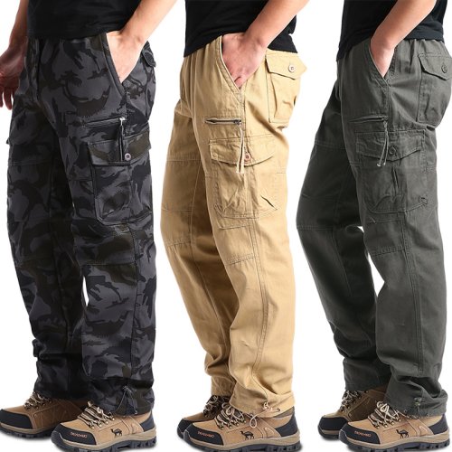 Imagen de Pantalones tácticos para hombre de camuflaje, diseño holgado y recto con múltiples bolsillos, fabricados en algodón cómodo para actividades al aire libre y entrenamiento