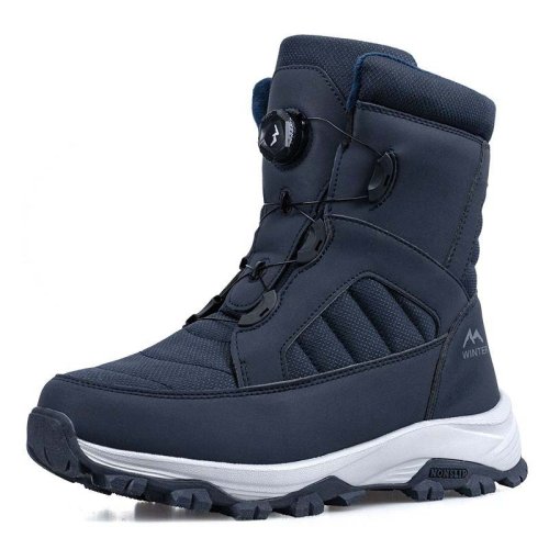 Afbeelding van Snowboots voor heren Verdikt fluwelen winterlaarzen Roterende gesp Ontwerp Halfhoge laarzen Pluche warme katoenen schoenen voor heren Botas Hombre