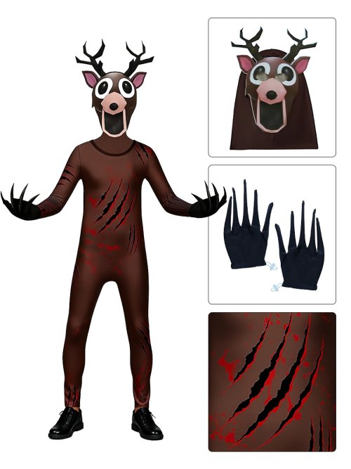 Zdjęcie 99 Noców w Lesie Kostium Jelenia Fnaf Straszny Halloweenowy Kostium Sowy na Imprezę dla Dorosłych i Dzieci Koszmarowy Renifer Prezent na Boże Narodzenie