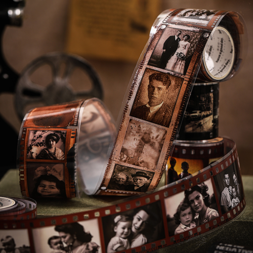 Zdjęcie 3 Rolki Taśmy Washi z Serii Memory Collection, Motyw Filmowy Vintage, Retro, Dekoracyjne Bordury do Albumów, Dzienników i Notatników