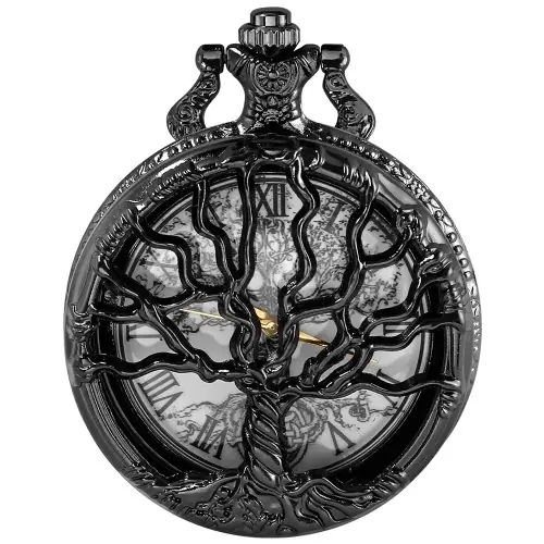 Image de Montre de Poche Vintage Arbre de Vie - Noir Élégant