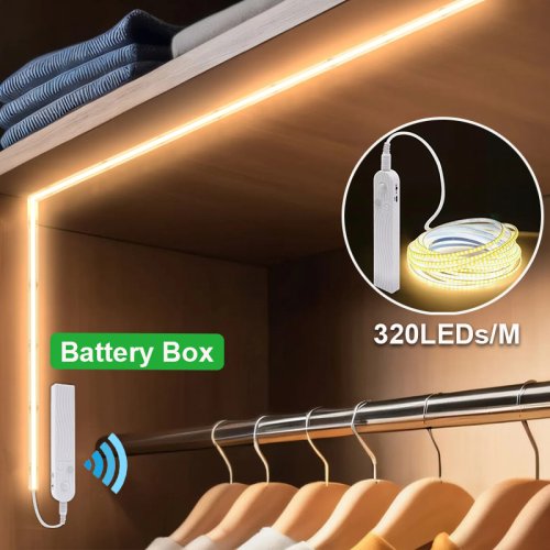 Bild von COB-LED-Streifenlicht, 5 V, 320 LEDs/m, PIR-Bewegungsmelder, flexibles selbstklebendes Klebeband, batteriebetrieben, für Schrank- und Küchenbeleuchtung
