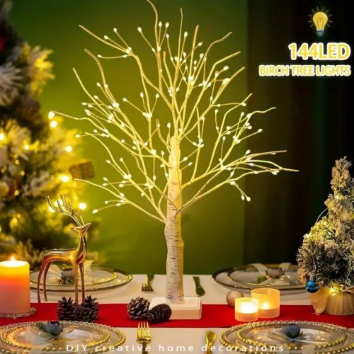 Imagen de Luces LED para Árbol de Abedul con Luz Blanca Cálida, Alimentación por USB y Batería (3 AA No Incluidas), Decoración Navideña con 144 Luces LED